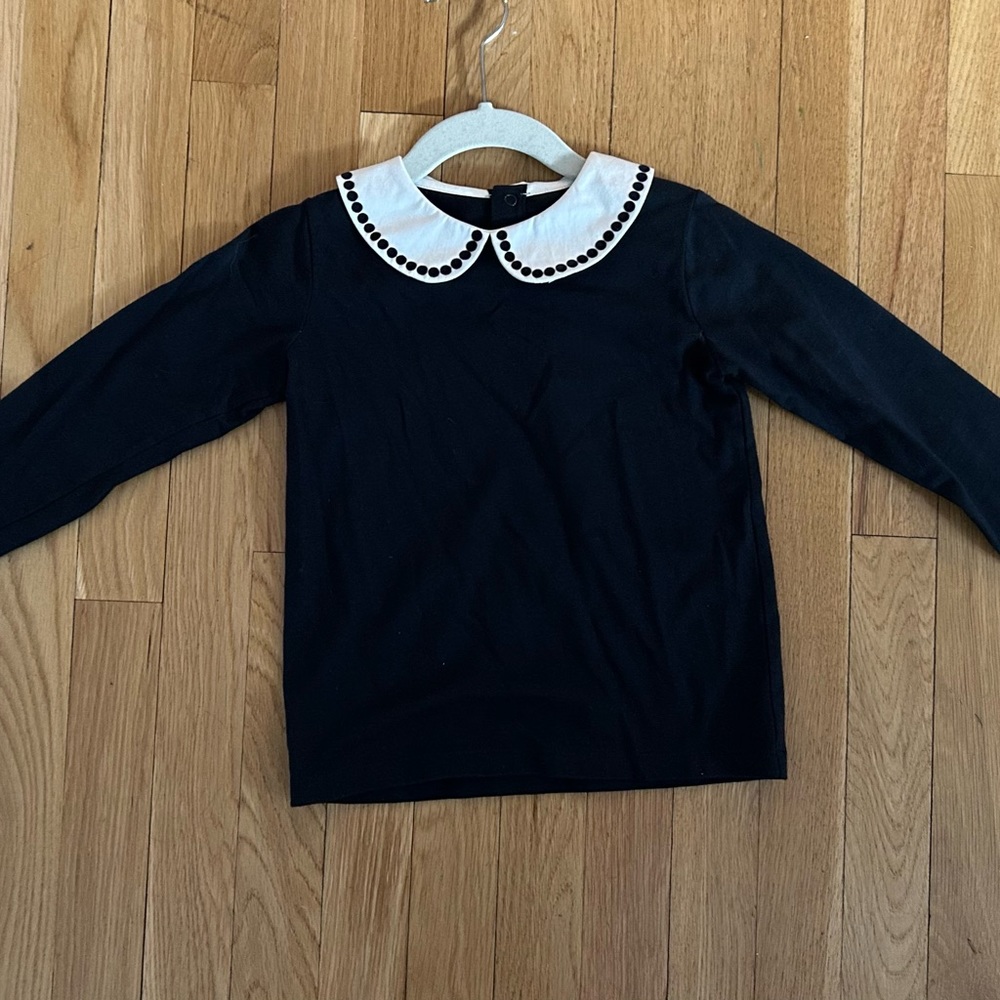 Jacadi Navy and White Long Sleeve Tee with Peter Pan Collar